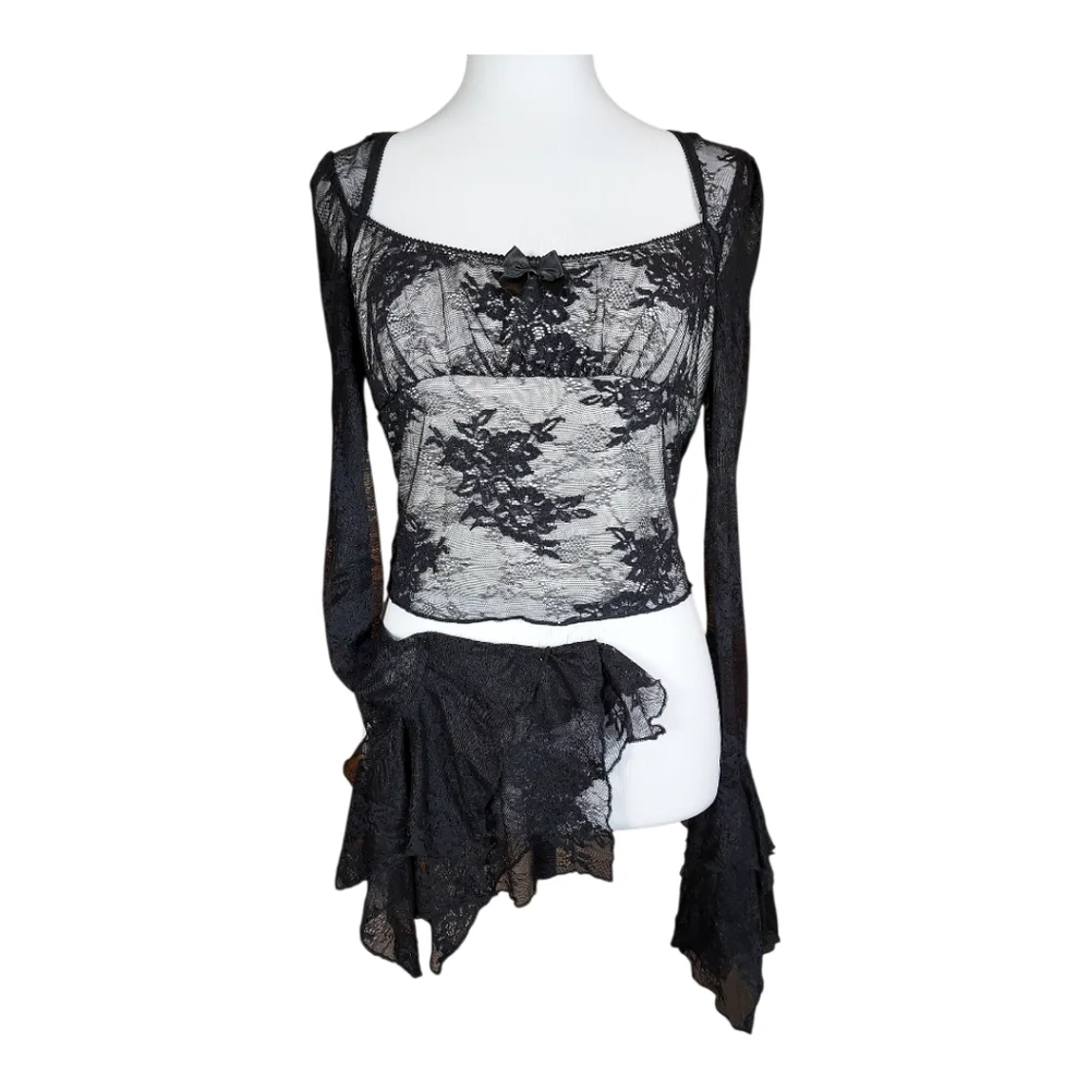 Dolls Kill Widow NWT Goth Whimsigoth Steampunk Coquette Festival Alt Lace Top L - Picture 6 of 10